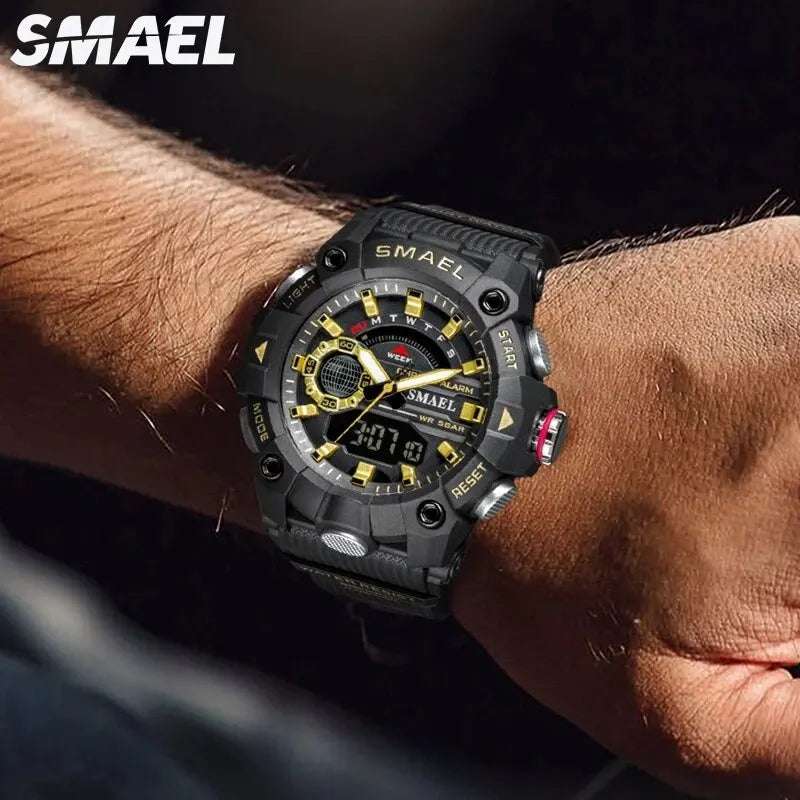 SMAEL Fashion Sport Watches Men Shock Resistant 50M Waterproof Wristwatch LED Alarm Stopwatch Clock Military 8040 Men Watch - Mountain ship