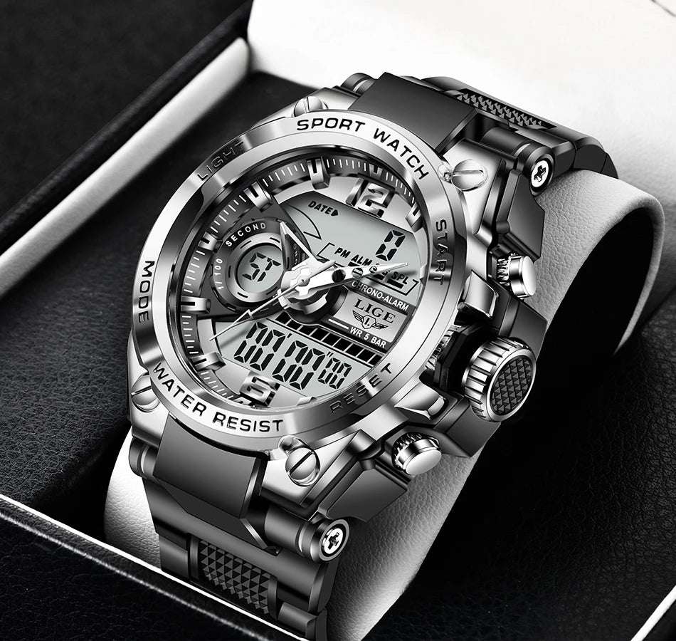 LIGE Men Military Watch Digital 50m Waterproof Wristwatch LED Quartz Clock Sport Watch Male Big Watches Men Relogios Masculino - Mountain ship