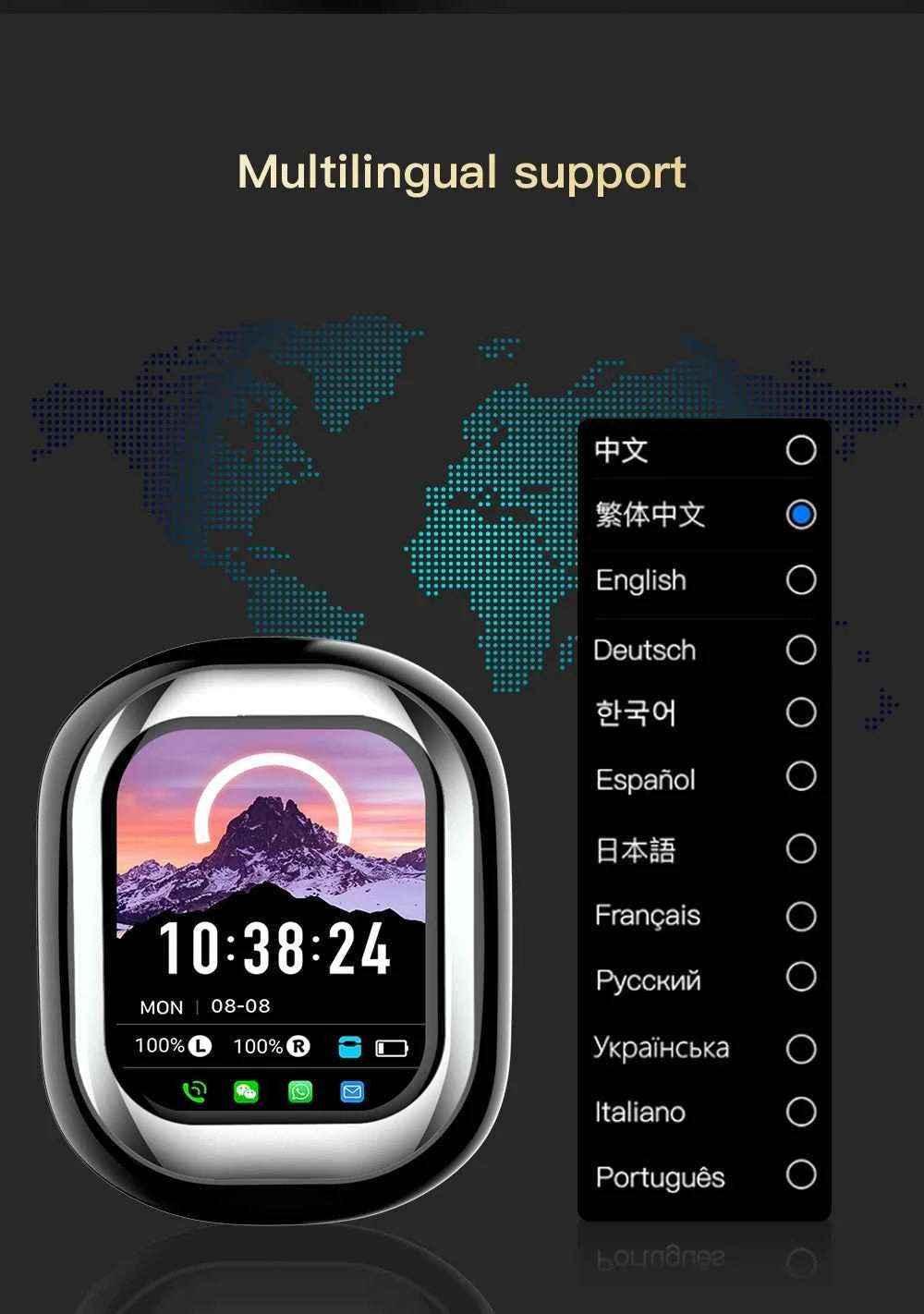 2025 AI Translation Earphones Wireless Bluetooth 5.4 2 Inch Smart Touch Screen Noise Cancellation IPX4 In-Ear Headset - Mountain ship