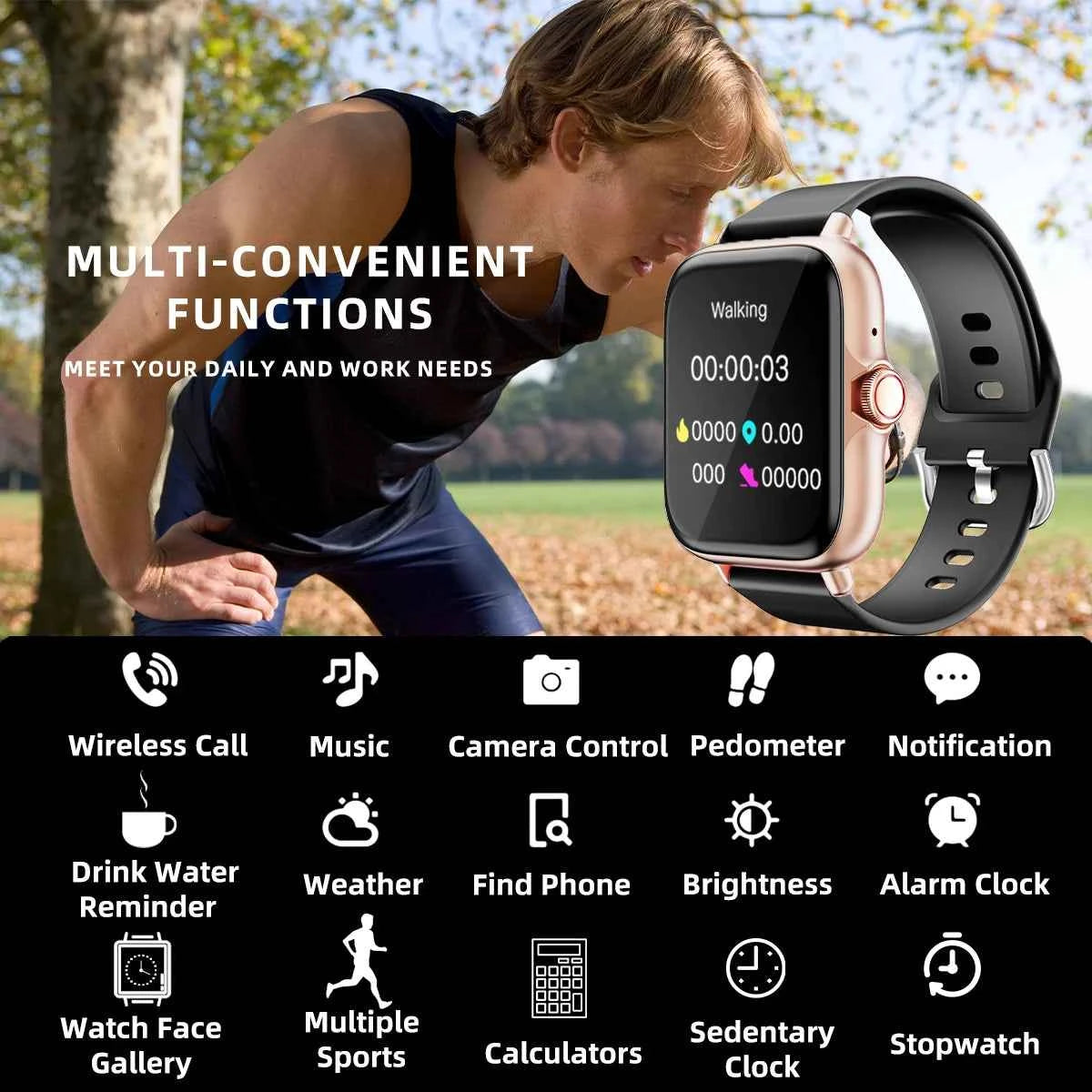 1.83'' Waterproof Smart Watch with Message Answer Call Sleep Monitoring Sports Pedometer Information Alerts For iPhone Android - Mountain ship