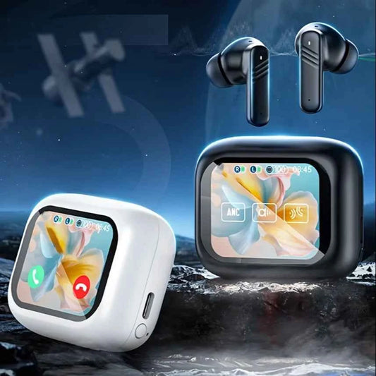 Active Noise Cancelling Earbuds TWS with Smart Touch Screen for iPhone and Android - Mountain ship