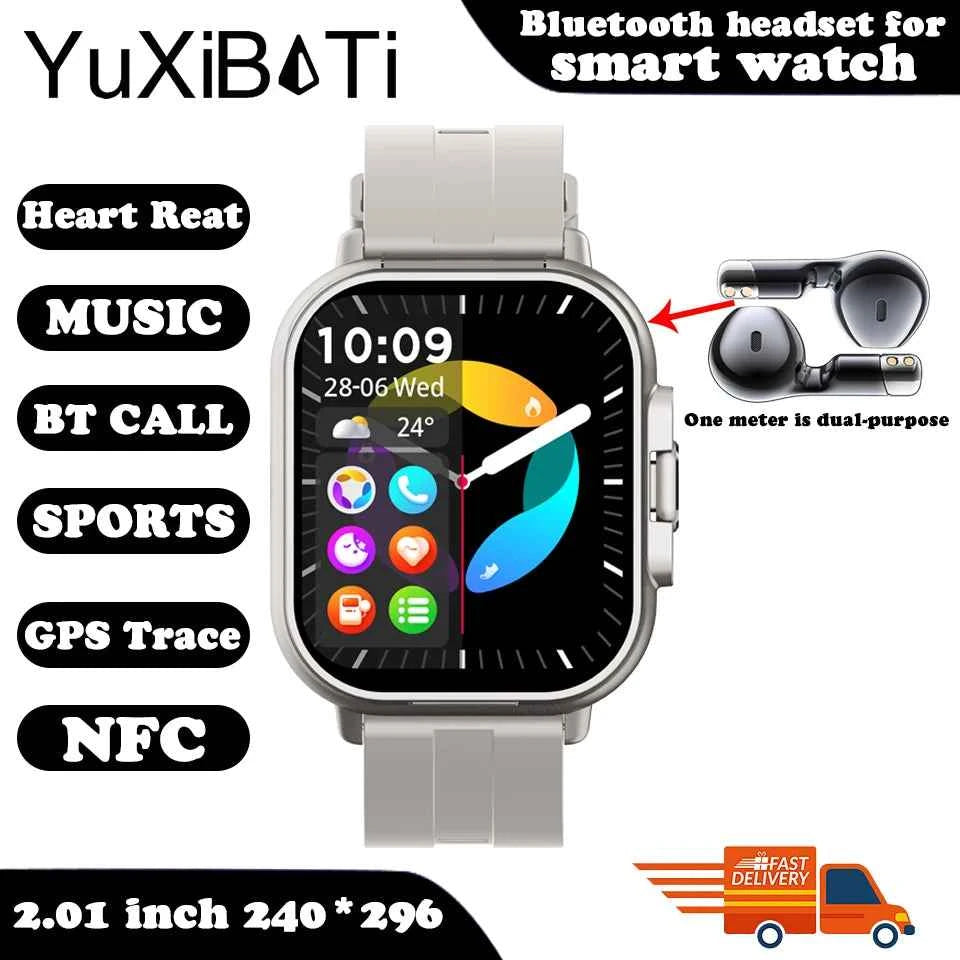 2024 Smart Watch 2 in 1 With Earphone Smartwatch Bluetooth Call Men Watch GPS Track Heart Rate Monitor Play Music SmartWatch - Mountain ship