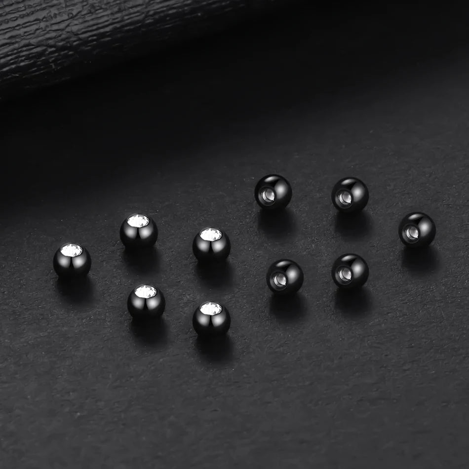 10pcs/lot Steel CZ Gem Replacement Spare Balls Labret Tongue Ring Ear Belly Eyebrow Piercing Attachment 16G 14G DIY Body Jewelry - Mountain ship