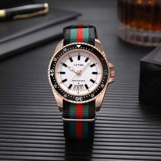 New fashionable men's nylon strap calendar watch, luxurious and simple business men's and women's night light quartz watch - Mountain ship