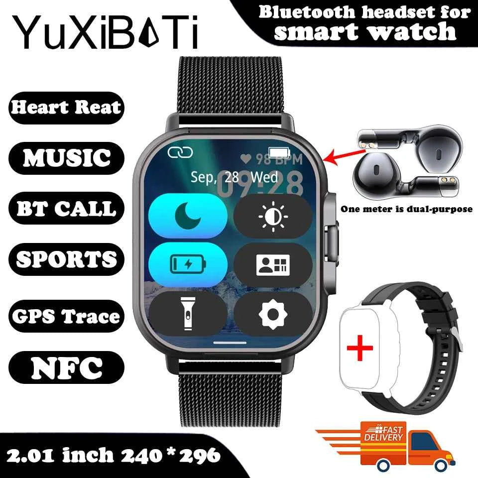 2024 Smart Watch 2 in 1 With Earphone Smartwatch Bluetooth Call Men Watch GPS Track Heart Rate Monitor Play Music SmartWatch - Mountain ship