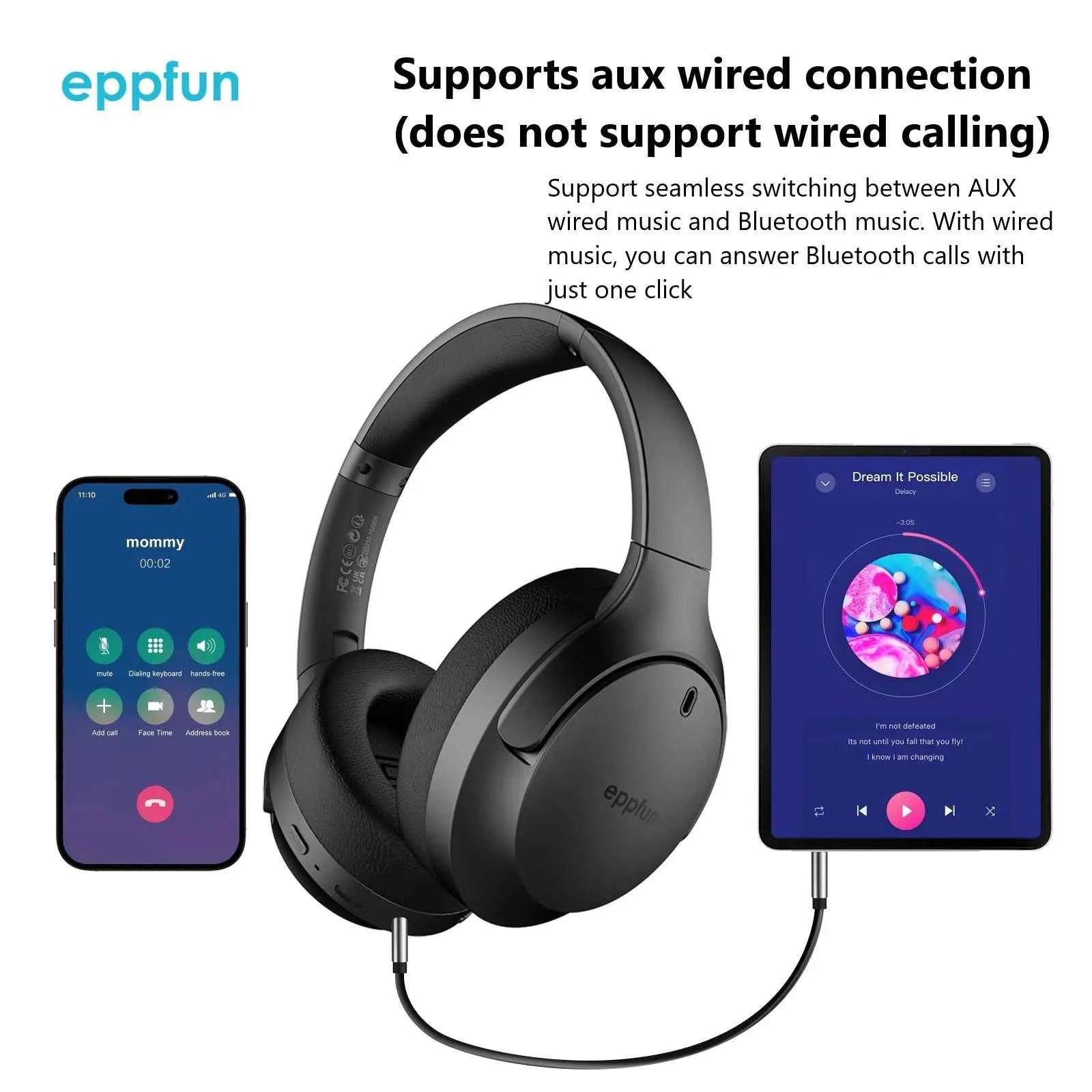 eppfun LE Audio Over Ear Bluetooth 5.4 Headphones with mic,Aptx Lossless/LC3/Auracast Headset for Music Gaming TV Watching QC308 - Mountain ship