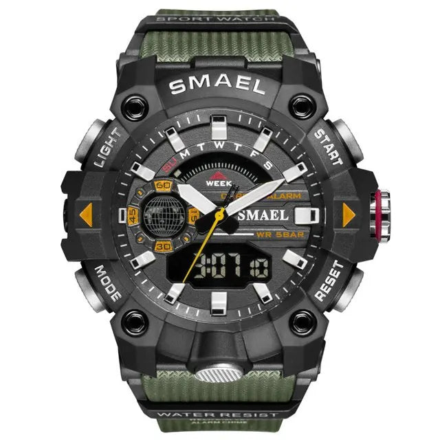 SMAEL Fashion Sport Watches Men Shock Resistant 50M Waterproof Wristwatch LED Alarm Stopwatch Clock Military 8040 Men Watch - Mountain ship