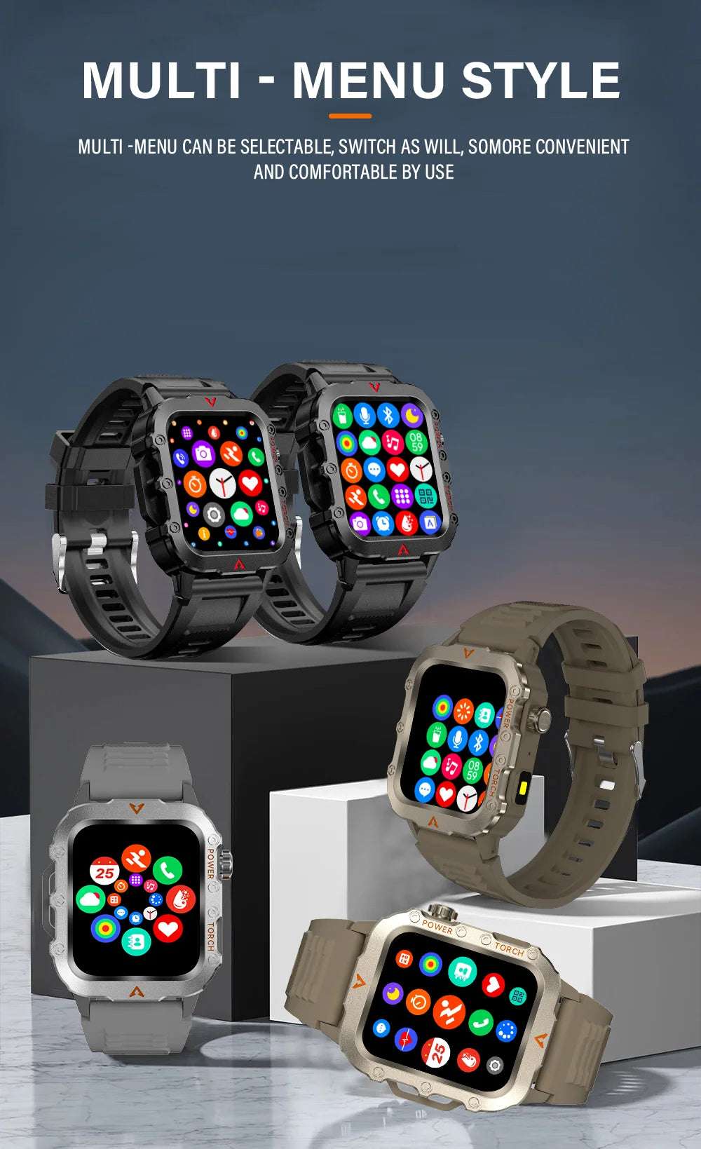 LAXASFIT 2024 Outdoor Military Men's Smart Watch Bluetooth Talk Sports Heart Rate Monitor Smart Watch Android IOS - Mountain ship