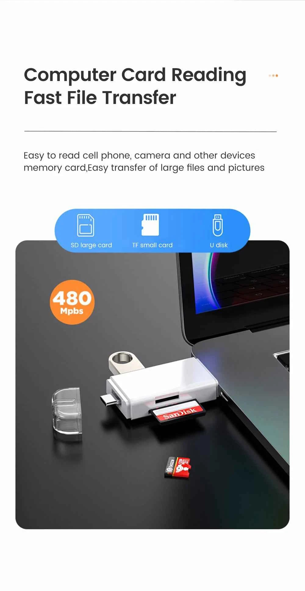 USB3.0 Card Reader 6 in 1 OTG Multifunction Type C Micro TF SD USB Card Reader Adapter Computer Laptop Tablet Phone Accessories - Mountain ship