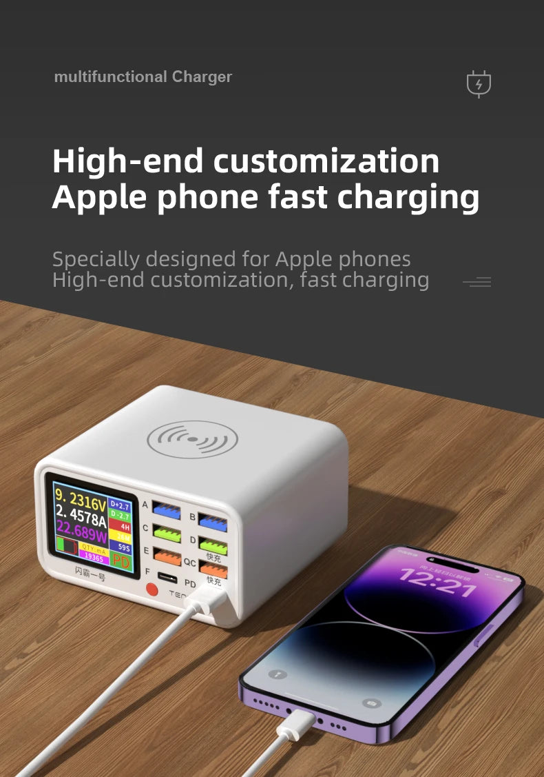 Multi functional 8-port USB Wireless Fast Charging Station Visual Current Detection Charger For Mobile Phone iPad Flash Charging - Mountain ship