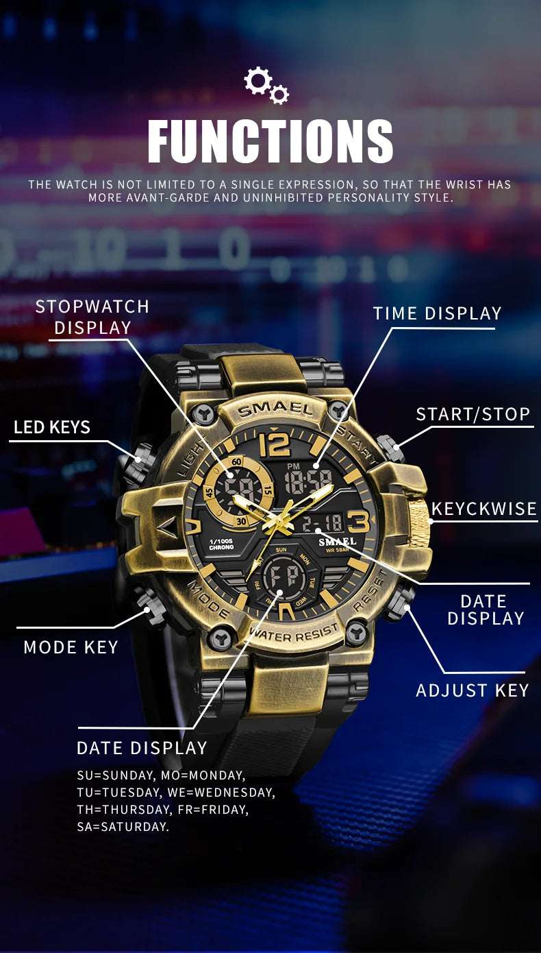 2025 SMAEL Sports Watches Men LED Watches New 50m Waterproof Digital Watches 8110 Shockproof Sports Watches for Men Electrionic - Mountain ship