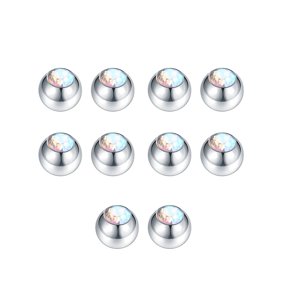 10pcs/lot Steel CZ Gem Replacement Spare Balls Labret Tongue Ring Ear Belly Eyebrow Piercing Attachment 16G 14G DIY Body Jewelry - Mountain ship
