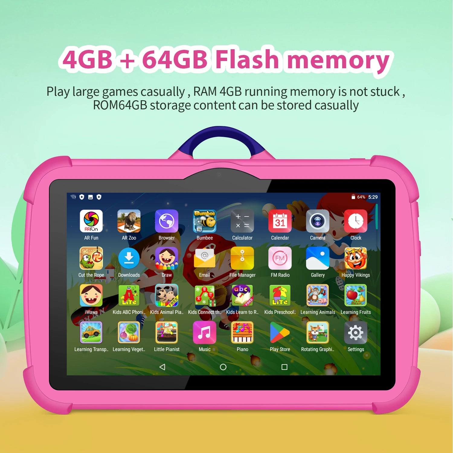 New Cartoon Pattern Kids Tablet 7 Inch Quad Core 4GB RAM 64GB ROM Android Learning Education Games Tablets Children's Gifts - Mountain ship