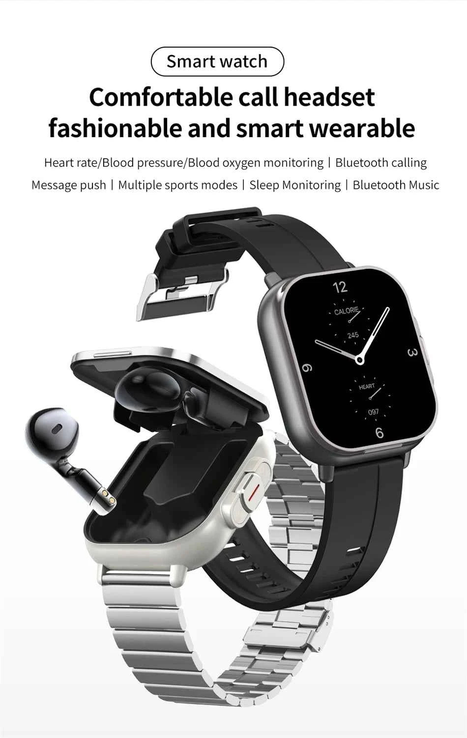 2024 Smart Watch 2 in 1 With Earphone Smartwatch Bluetooth Call Men Watch GPS Track Heart Rate Monitor Play Music SmartWatch - Mountain ship