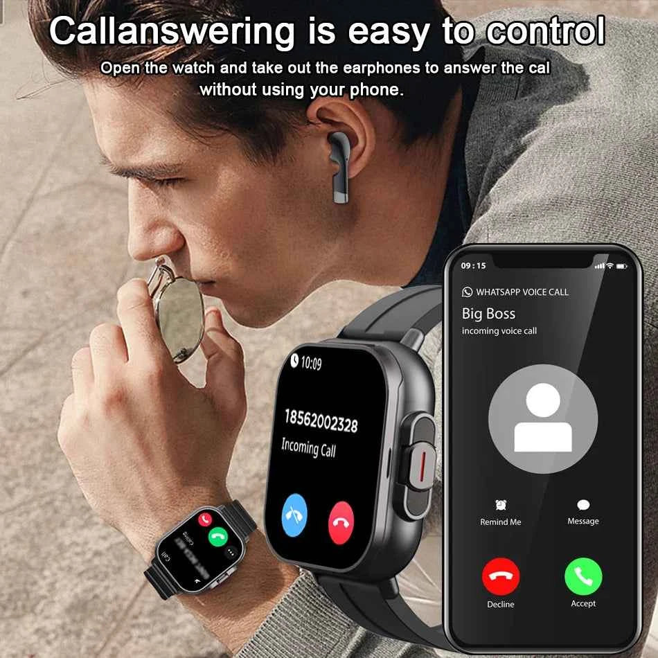 2024 Smart Watch 2 in 1 With Earphone Smartwatch Bluetooth Call Men Watch GPS Track Heart Rate Monitor Play Music SmartWatch - Mountain ship