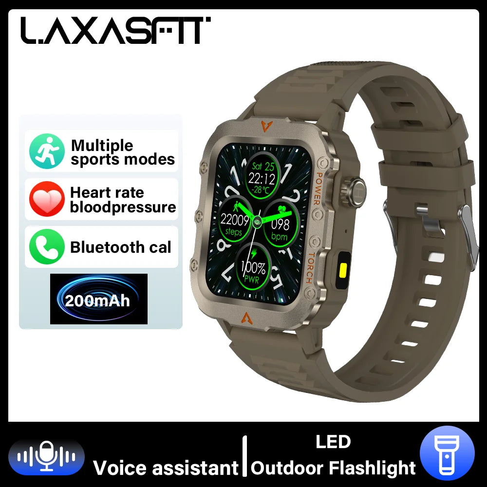 LAXASFIT 2024 Outdoor Military Men's Smart Watch Bluetooth Talk Sports Heart Rate Monitor Smart Watch Android IOS - Mountain ship
