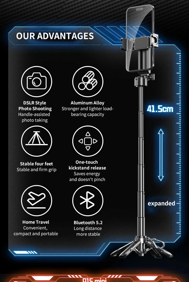 Newly Upgraded Design Mini Bluetooth Portable Telescopic Multifunctional Tripod Phone Selfie Stick - Mountain ship