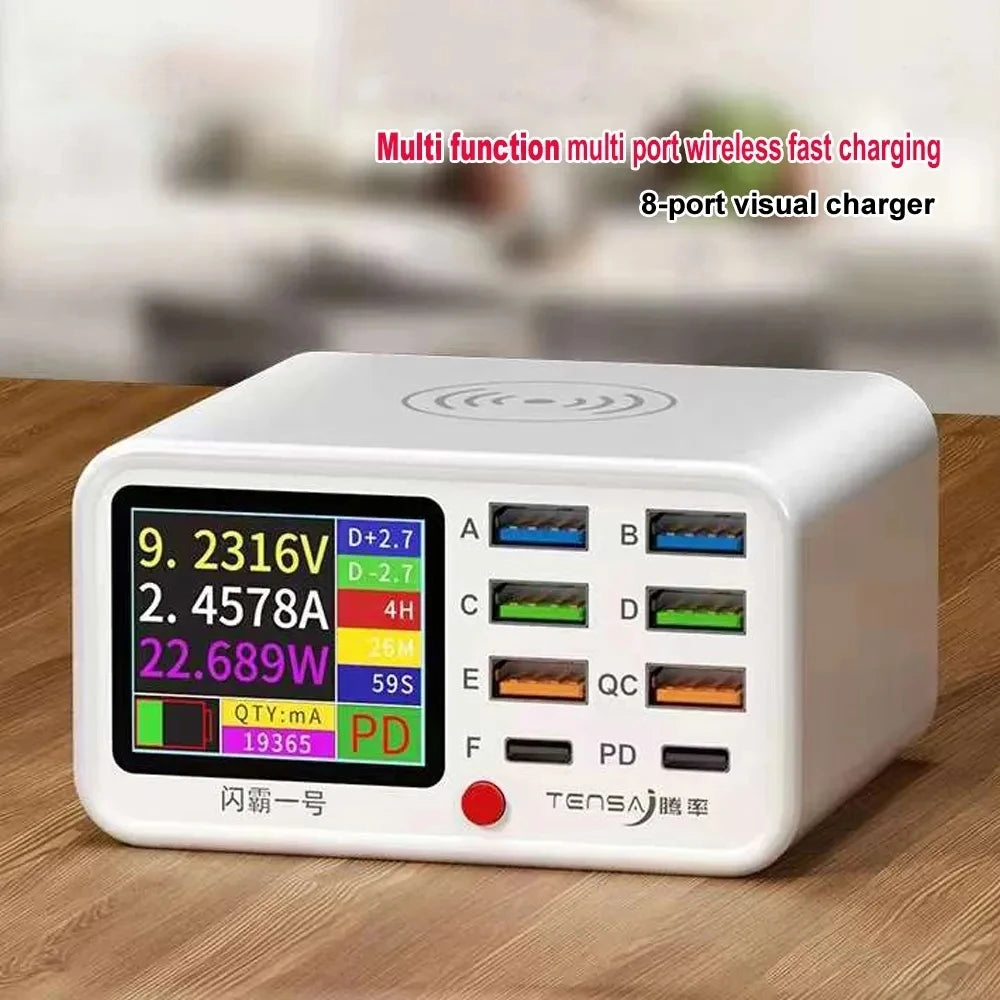 Multi functional 8-port USB Wireless Fast Charging Station Visual Current Detection Charger For Mobile Phone iPad Flash Charging - Mountain ship
