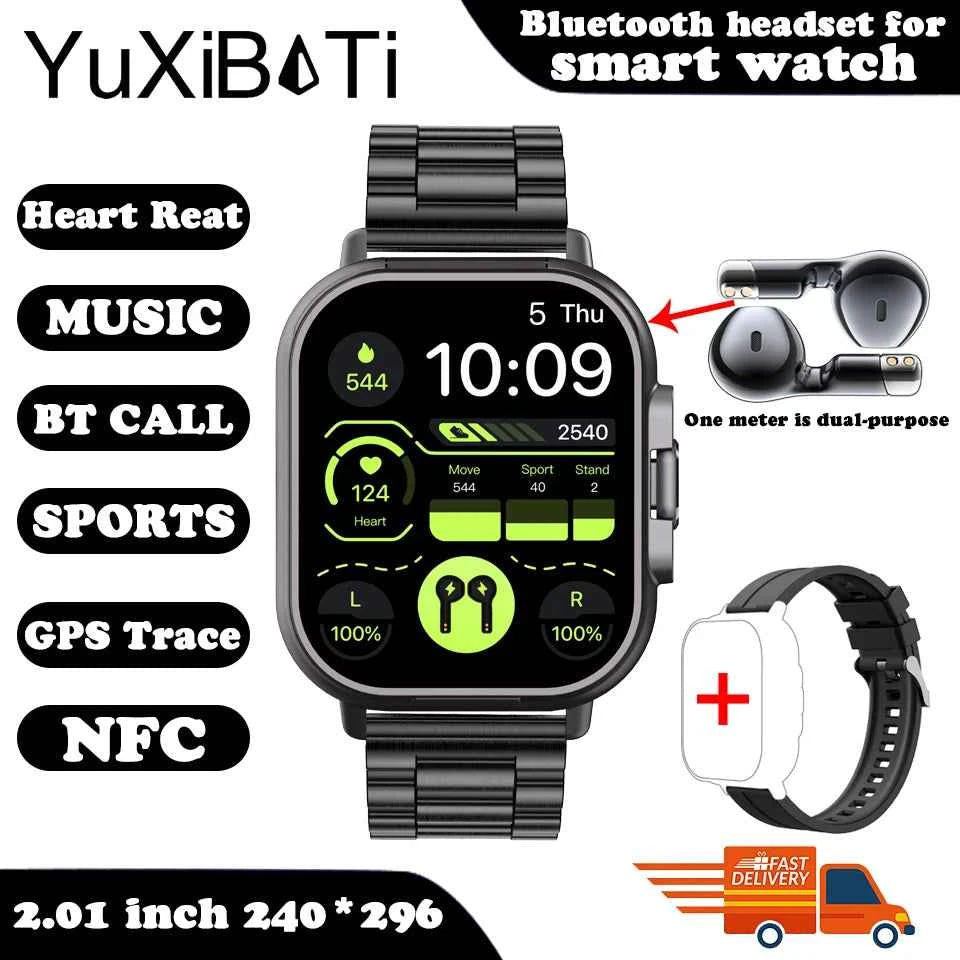 2024 Smart Watch 2 in 1 With Earphone Smartwatch Bluetooth Call Men Watch GPS Track Heart Rate Monitor Play Music SmartWatch - Mountain ship