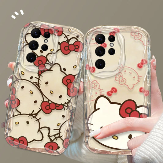 Cartoon Hello Kitty Cute For Samsung Galaxy S24 S23 S22 S21 A35 A55 A25 A15 Ultra Plus Lite 5G Wave Oil Phone Case - Mountain ship