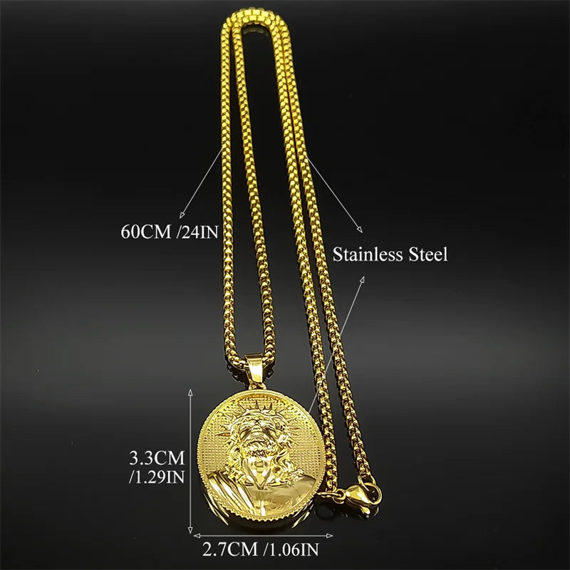 Thorn Jesus Head Pendant Necklace For Women Men Stainless Steel Gold Color Religion Catholic Amulet Chain Jewelry Gifts - Mountain ship