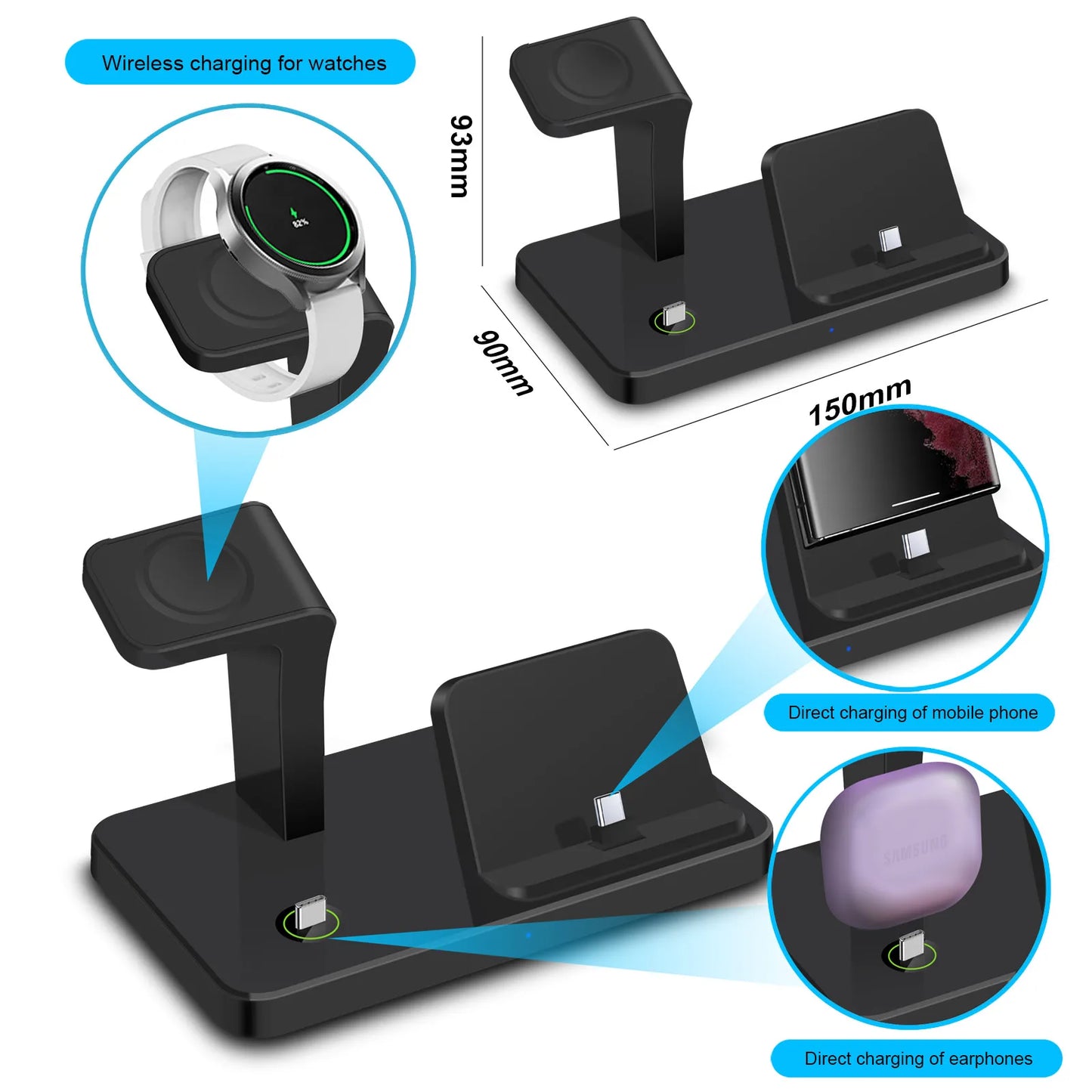 Charging Station for Samsung S23 S22 S21 Z Flip Fold 3 in 1 Type C Fast Wireless Charger Dock Stand For Galaxy Watch 5 Pro Buds - Mountain ship