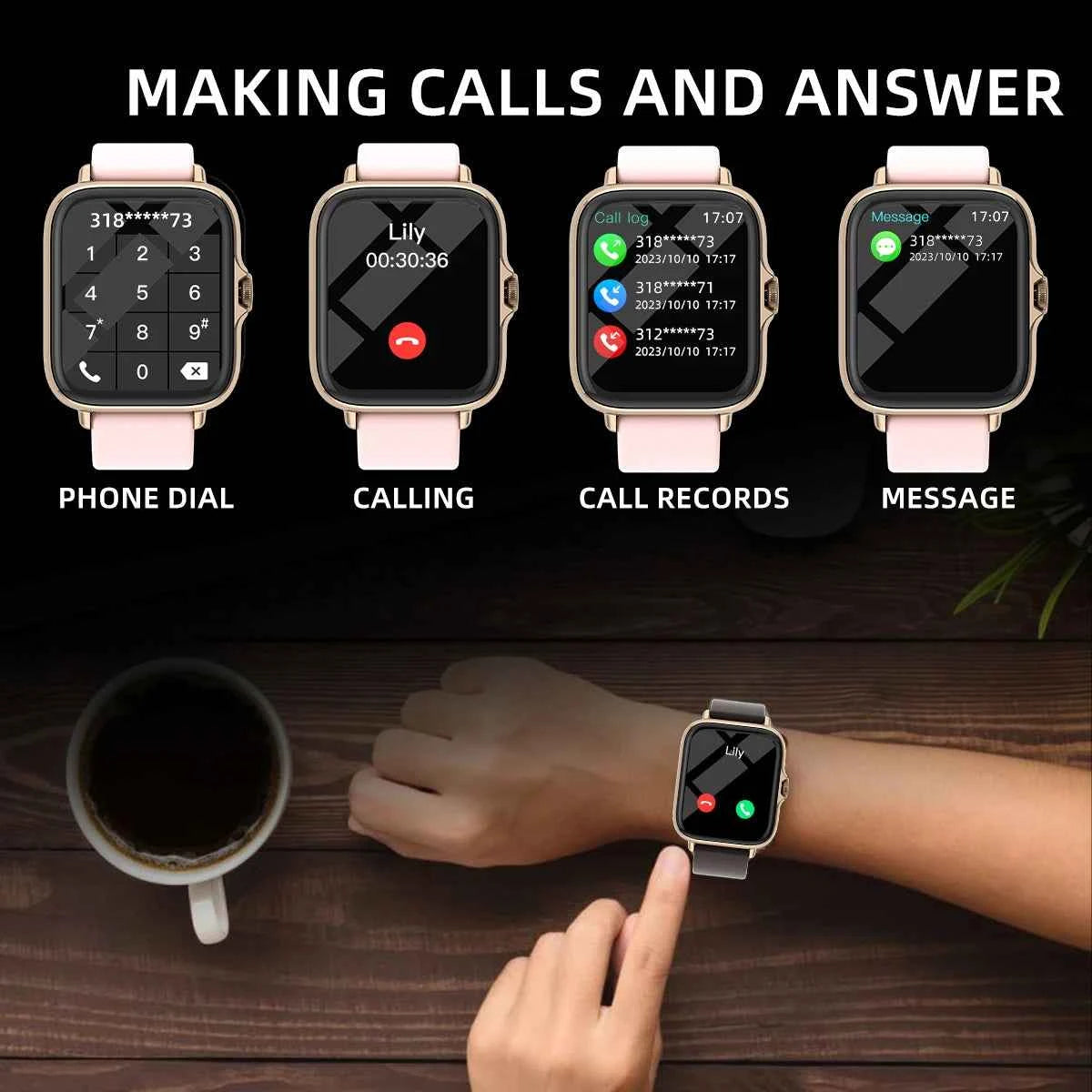 1.83'' Waterproof Smart Watch with Message Answer Call Sleep Monitoring Sports Pedometer Information Alerts For iPhone Android - Mountain ship