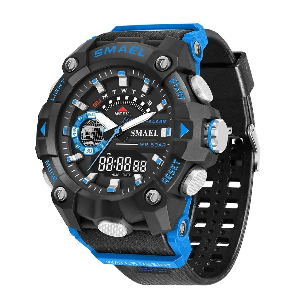 SMAEL Fashion Sport Watches Men Shock Resistant 50M Waterproof Wristwatch LED Alarm Stopwatch Clock Military 8040 Men Watch - Mountain ship