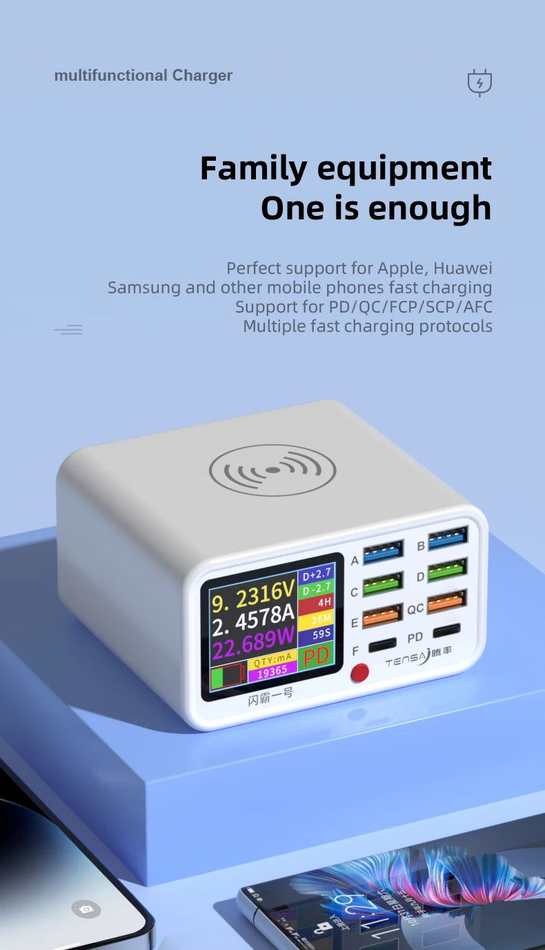Multi functional 8-port USB Wireless Fast Charging Station Visual Current Detection Charger For Mobile Phone iPad Flash Charging - Mountain ship