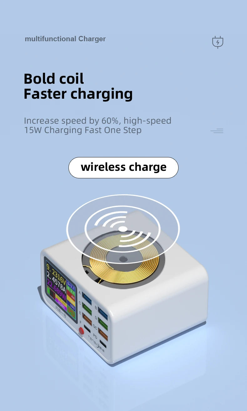 Multi functional 8-port USB Wireless Fast Charging Station Visual Current Detection Charger For Mobile Phone iPad Flash Charging - Mountain ship