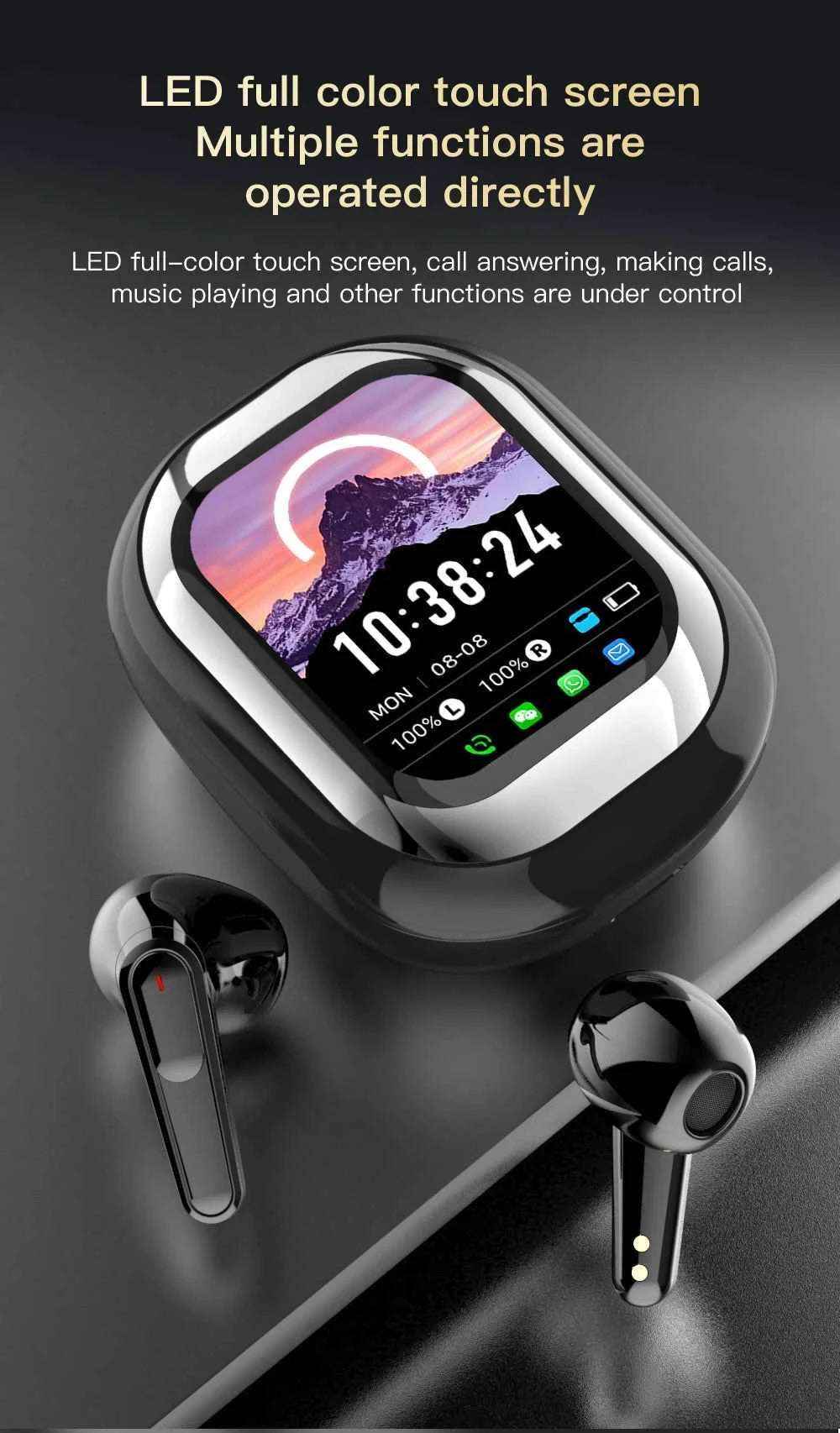 2025 AI Translation Earphones Wireless Bluetooth 5.4 2 Inch Smart Touch Screen Noise Cancellation IPX4 In-Ear Headset - Mountain ship