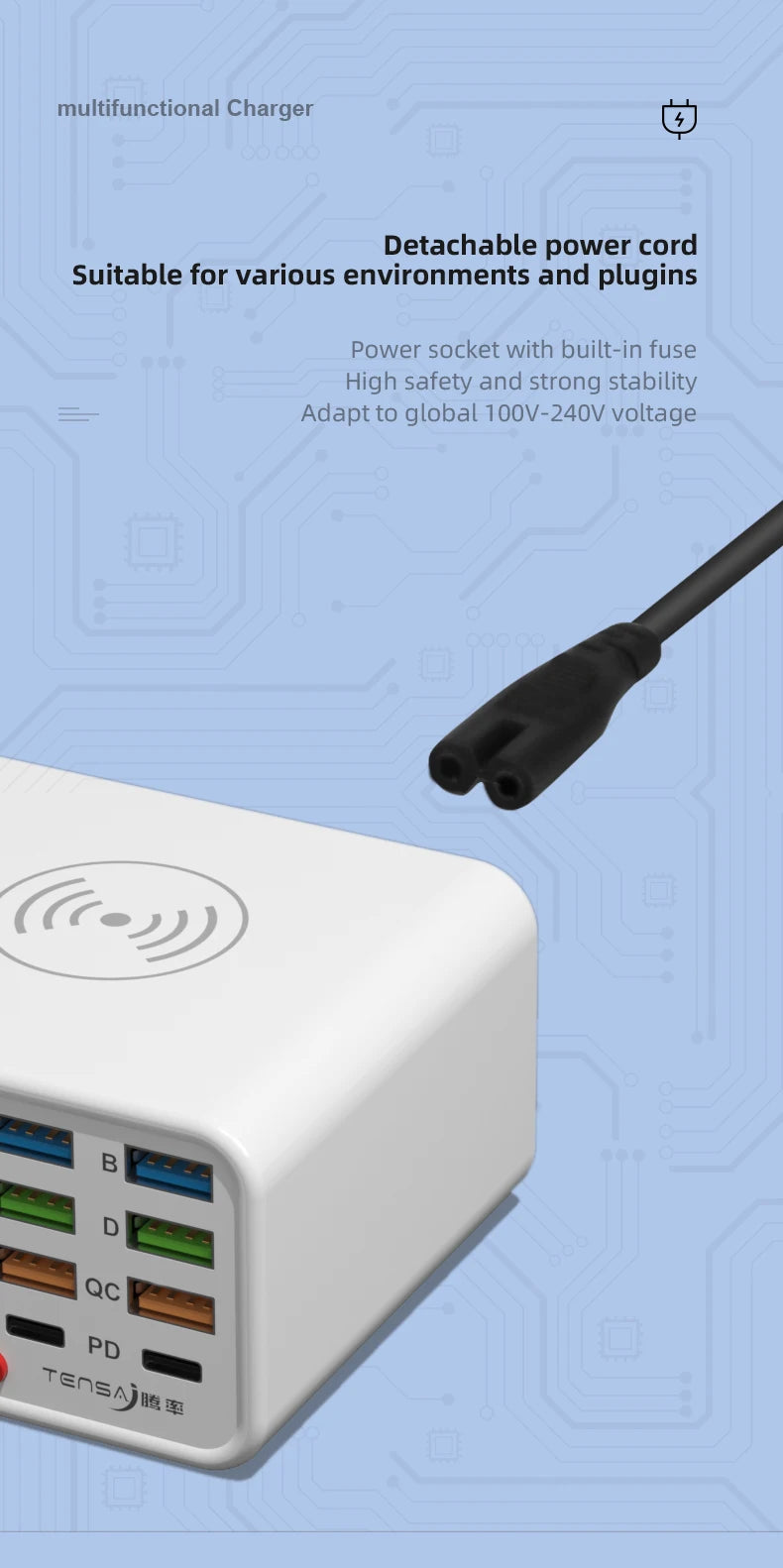 Multi functional 8-port USB Wireless Fast Charging Station Visual Current Detection Charger For Mobile Phone iPad Flash Charging - Mountain ship