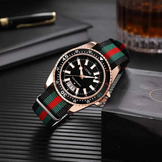 New fashionable men's nylon strap calendar watch, luxurious and simple business men's and women's night light quartz watch - Mountain ship