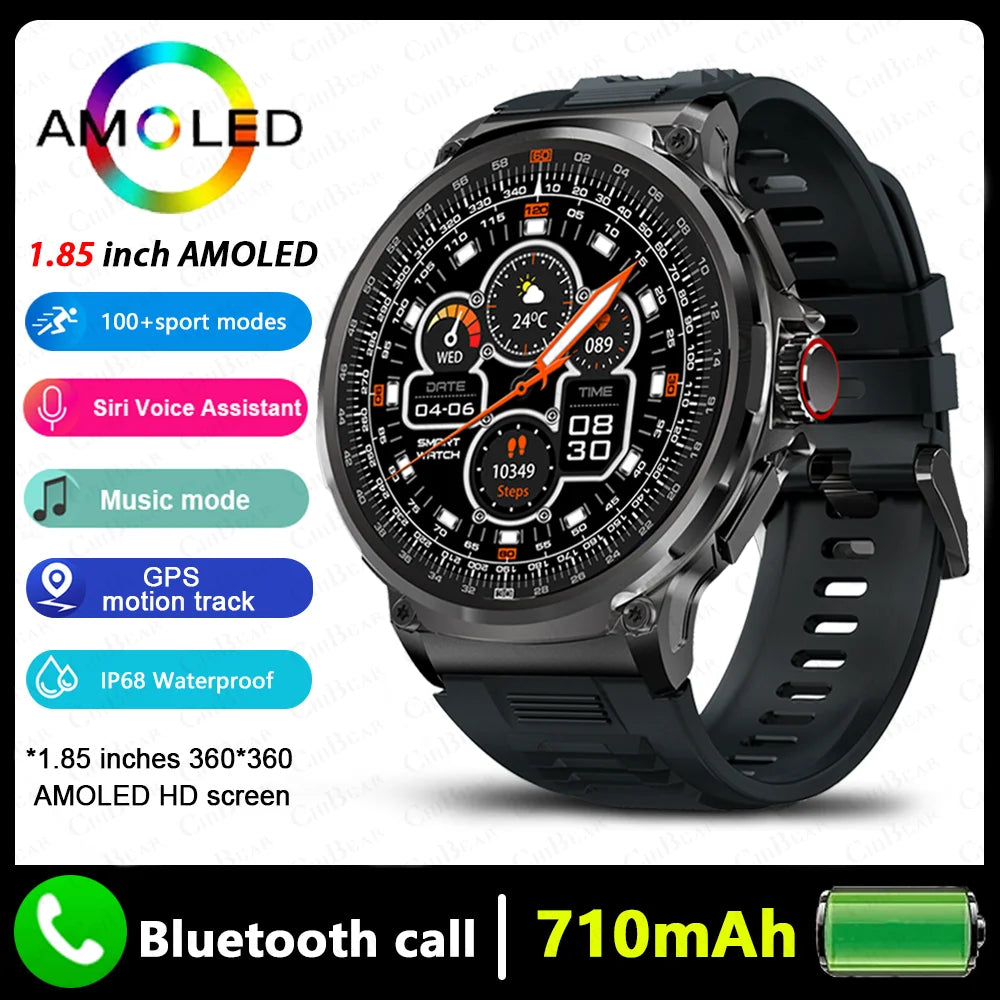 2024 New For Huawei Xiaomi Men GPS Track Smart Watch 1.85 Inch Ultra HD AMOLED Screen 710 Mah Battery Bluetooth Call Smartwatch - Mountain ship