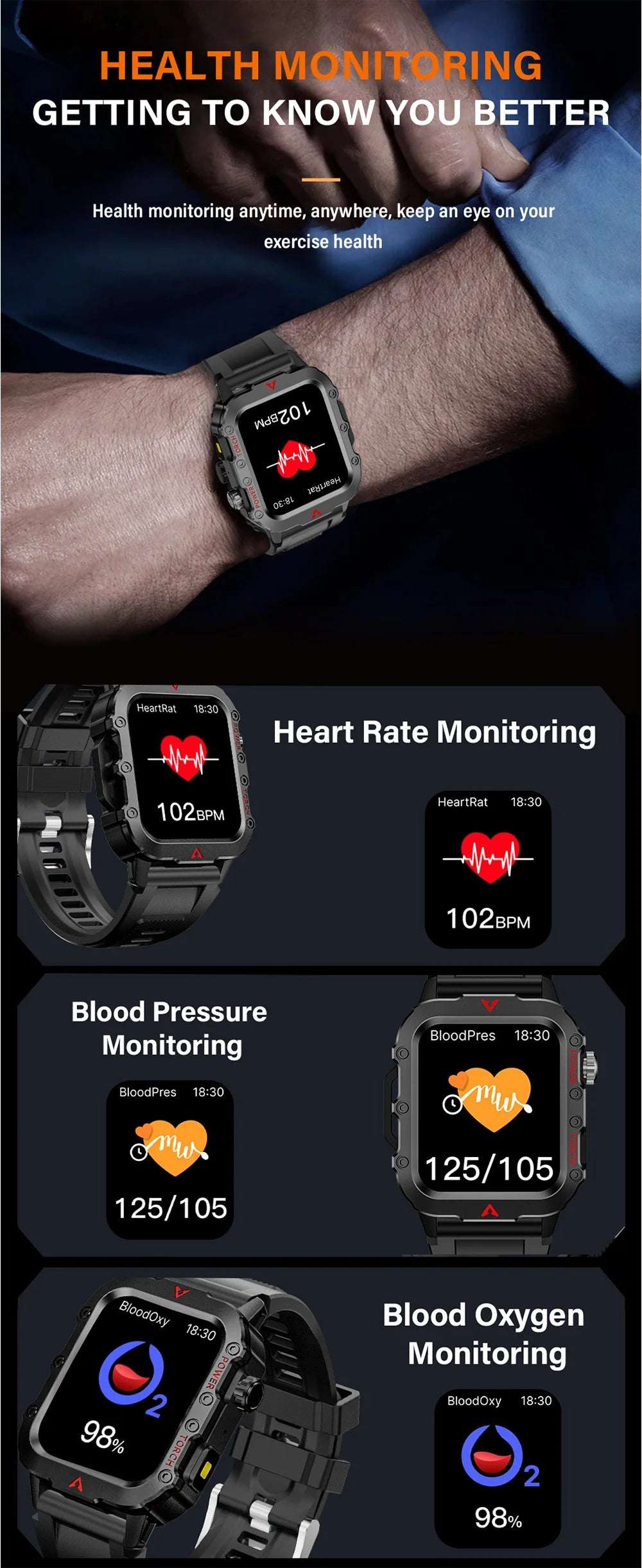 LAXASFIT 2024 Outdoor Military Men's Smart Watch Bluetooth Talk Sports Heart Rate Monitor Smart Watch Android IOS - Mountain ship