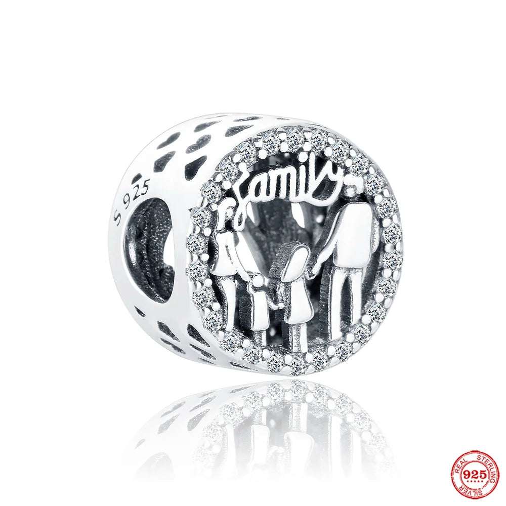 Europe 925 Silver Family Charm Fit Original Bracelet Jewelry Pendant Boy Girl Sparkling Mom Bead Sisters Pandora Dangle Plated - Mountain ship