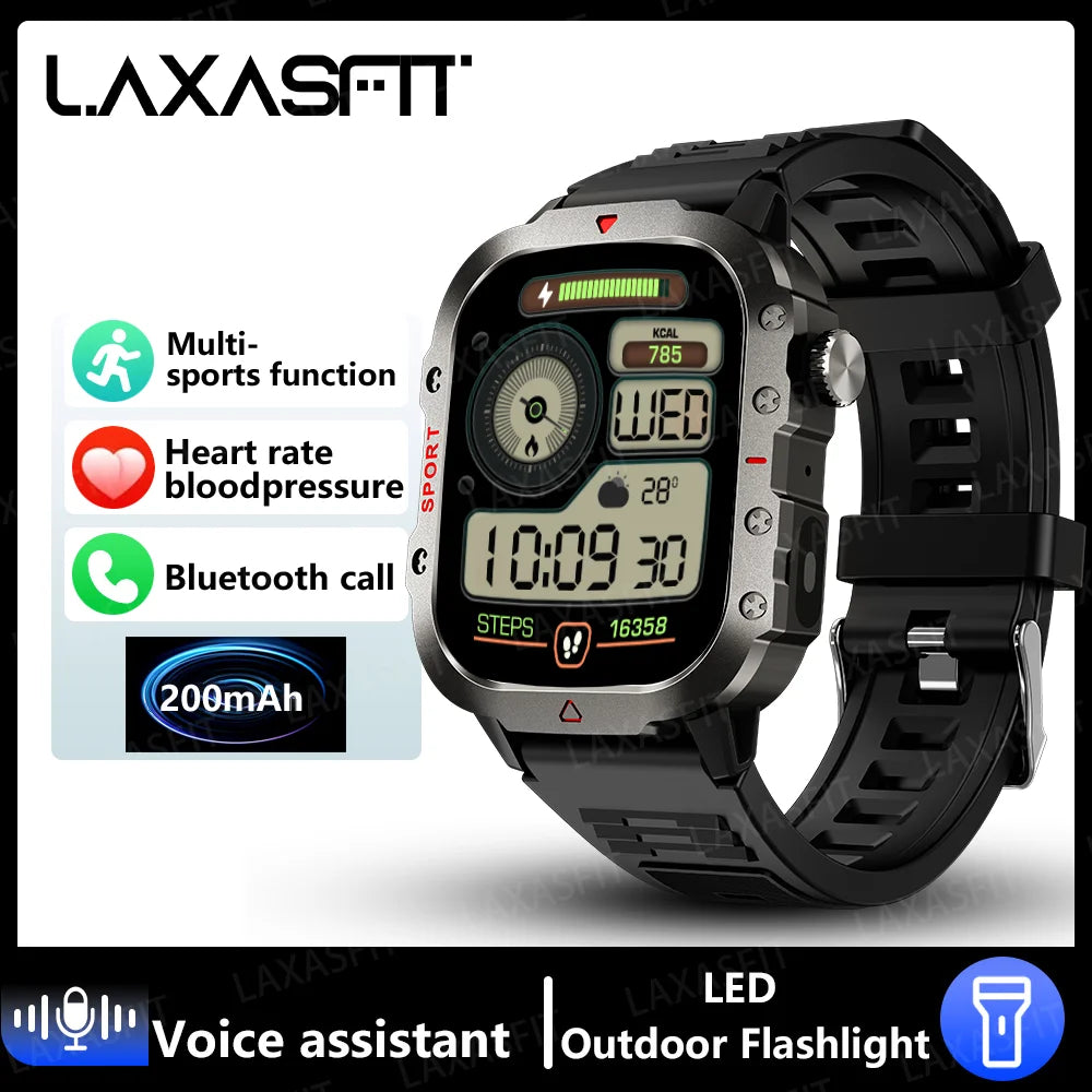 LAXASFIT 2024 Outdoor Military Men's Smart Watch Bluetooth Talk Sports Heart Rate Monitor Smart Watch Android IOS - Mountain ship
