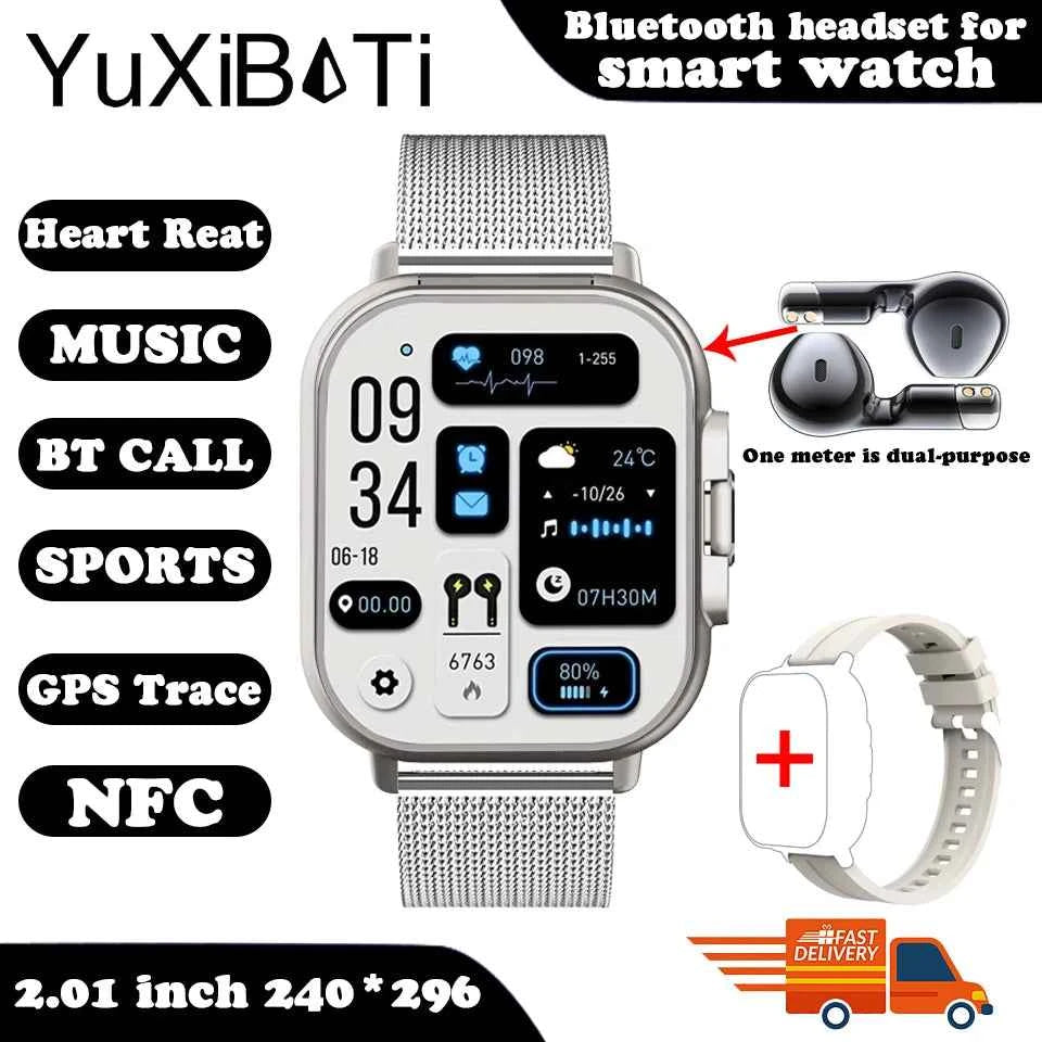 2024 Smart Watch 2 in 1 With Earphone Smartwatch Bluetooth Call Men Watch GPS Track Heart Rate Monitor Play Music SmartWatch - Mountain ship