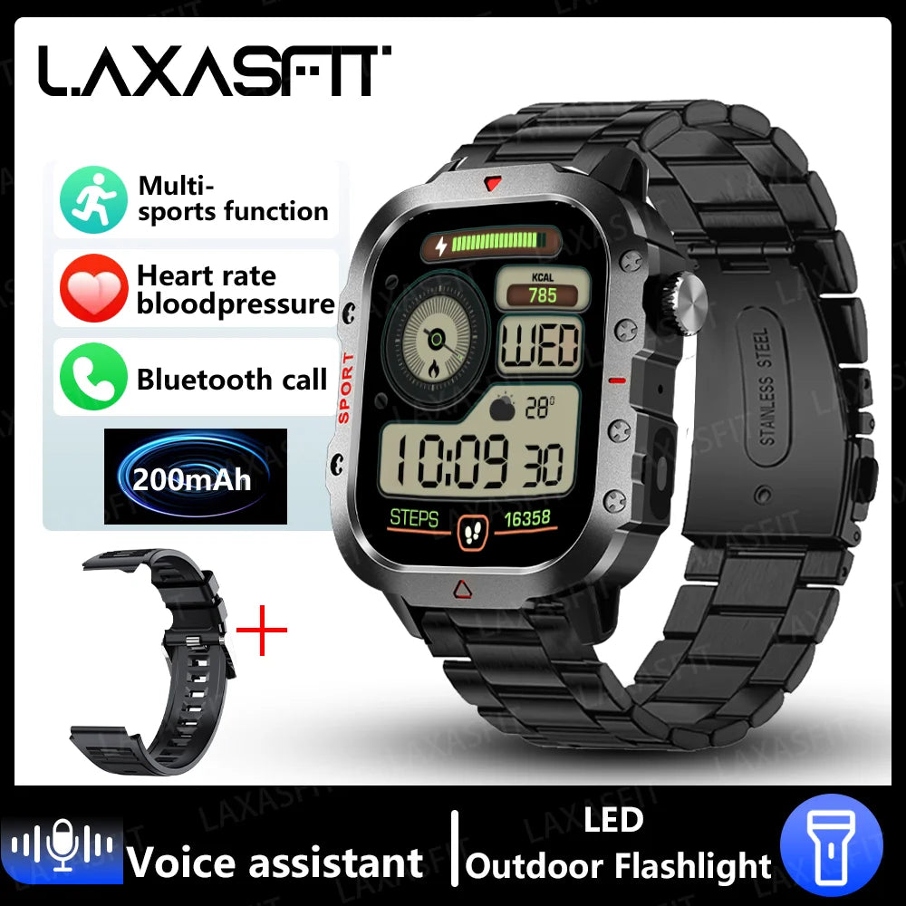 LAXASFIT 2024 Outdoor Military Men's Smart Watch Bluetooth Talk Sports Heart Rate Monitor Smart Watch Android IOS - Mountain ship