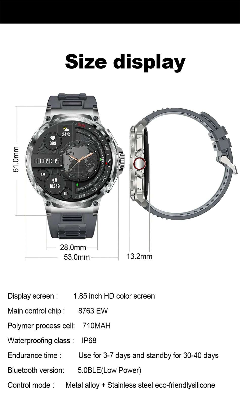 2024 New For Huawei Xiaomi Men GPS Track Smart Watch 1.85 Inch Ultra HD AMOLED Screen 710 Mah Battery Bluetooth Call Smartwatch - Mountain ship
