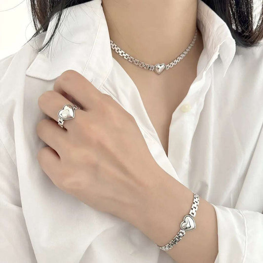 New Arrival Romantic Love Heart 925 Sterling Silver Female Jewelry Set For Women Necklace Bracelet Ring Best Engagement Gifts - Mountain ship