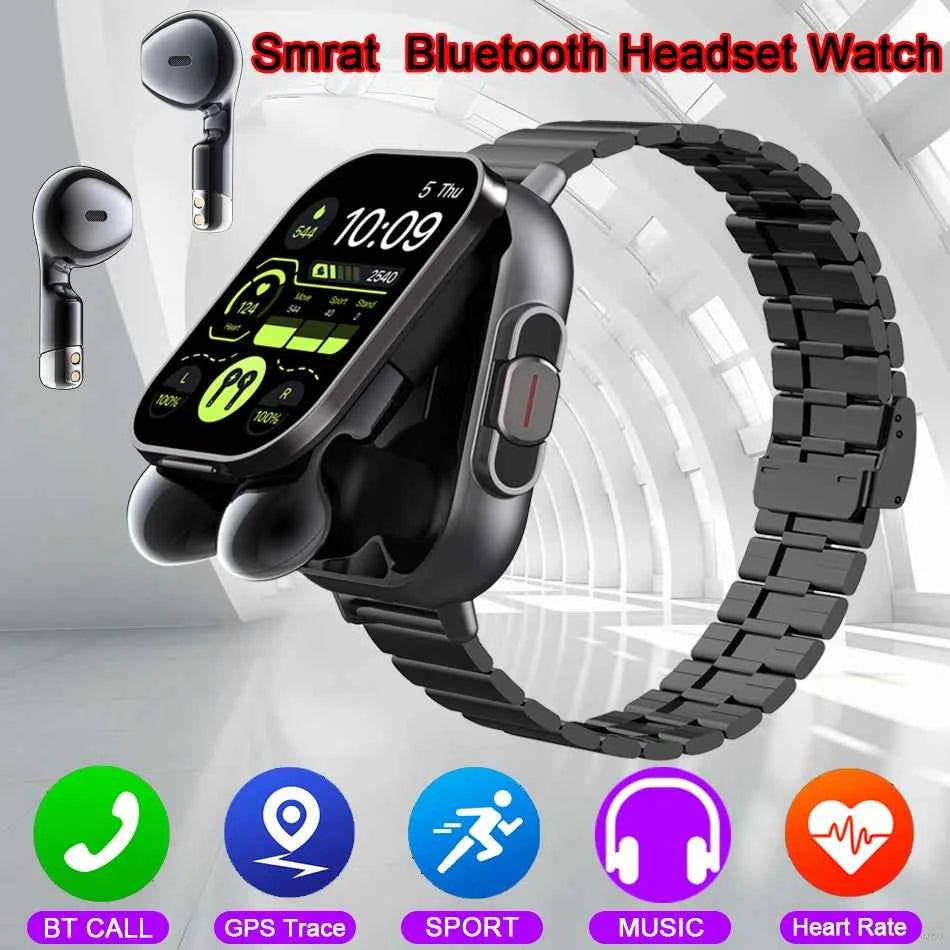 2024 Smart Watch 2 in 1 With Earphone Smartwatch Bluetooth Call Men Watch GPS Track Heart Rate Monitor Play Music SmartWatch - Mountain ship