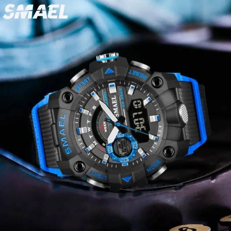 SMAEL Fashion Sport Watches Men Shock Resistant 50M Waterproof Wristwatch LED Alarm Stopwatch Clock Military 8040 Men Watch - Mountain ship