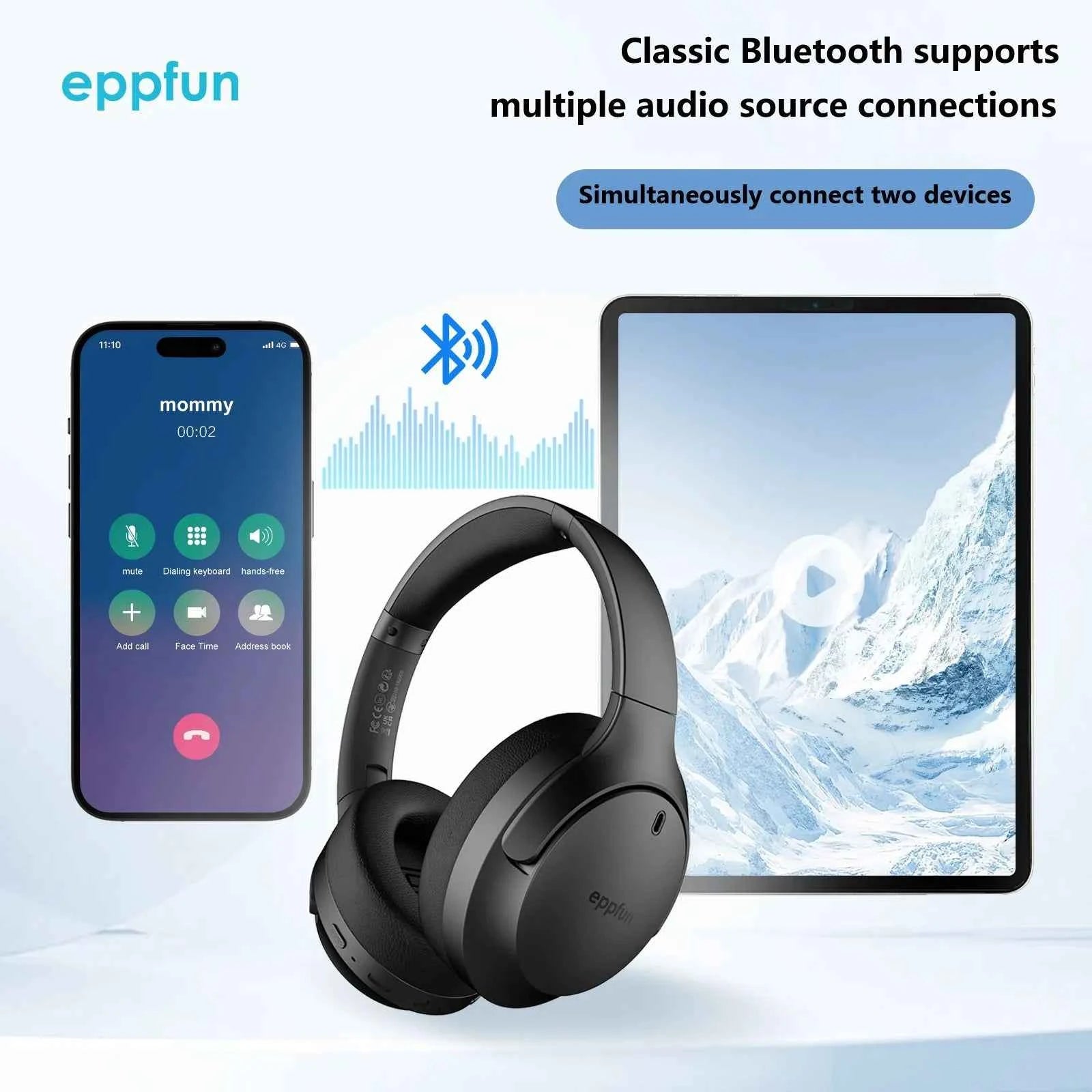 eppfun LE Audio Over Ear Bluetooth 5.4 Headphones with mic,Aptx Lossless/LC3/Auracast Headset for Music Gaming TV Watching QC308 - Mountain ship
