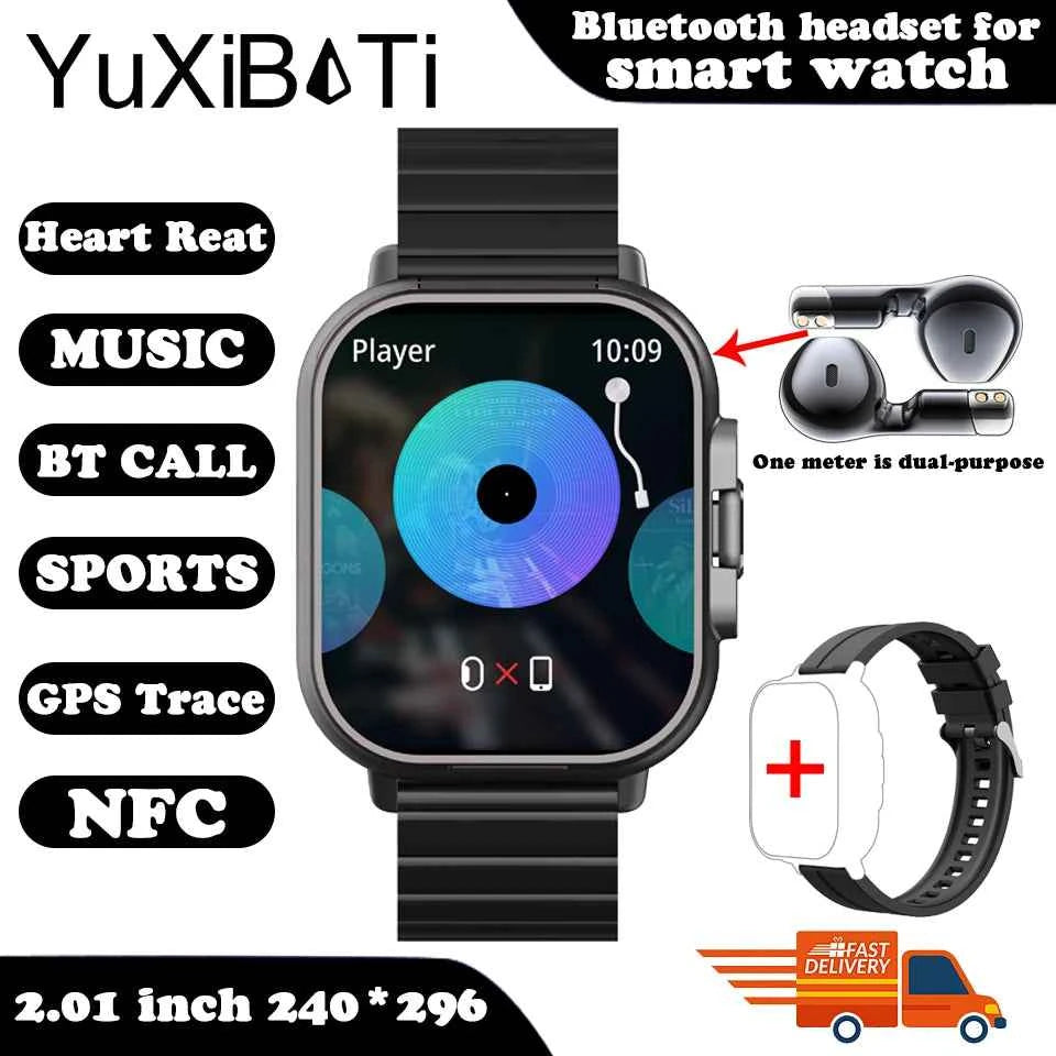 2024 Smart Watch 2 in 1 With Earphone Smartwatch Bluetooth Call Men Watch GPS Track Heart Rate Monitor Play Music SmartWatch - Mountain ship