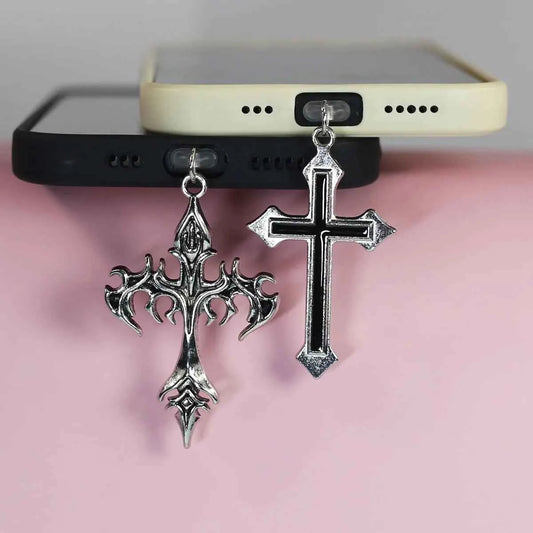 Mobile Phone Dust Plug Pendant Love Cross And Flame Cross Phone Pendant For IPhone Accessories Decoration For Samsung Type-C - Mountain ship