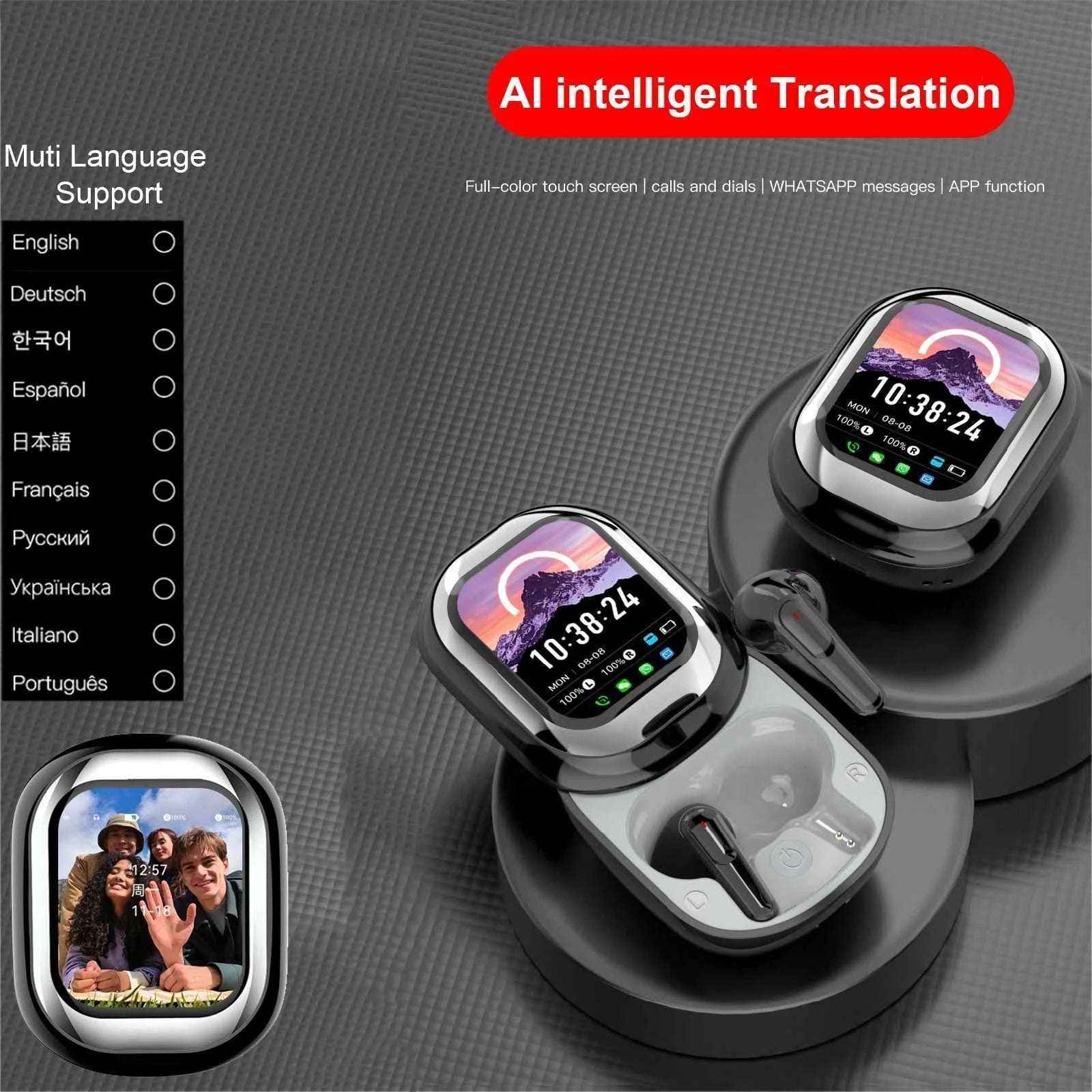 2025 AI Translation Earphones Wireless Bluetooth 5.4 2 Inch Smart Touch Screen Noise Cancellation IPX4 In-Ear Headset - Mountain ship