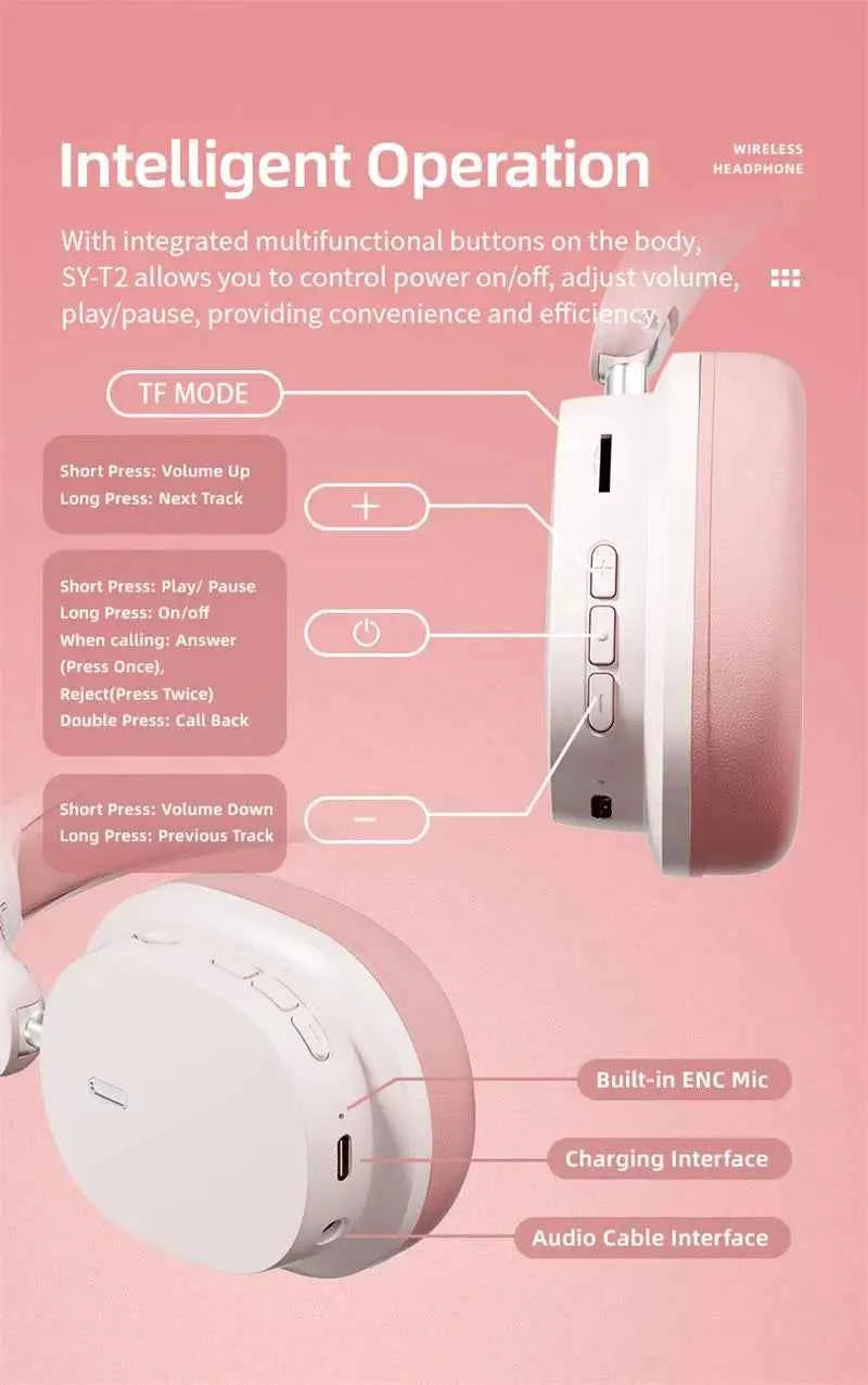 Head Mounted Wireless Earphones Foldable Bluetooth Earphones Built Microphone Earphones Audio Noise Cancelling Earphones - Mountain ship