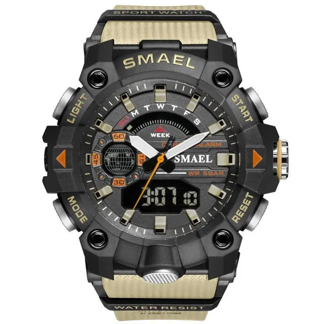 SMAEL Fashion Sport Watches Men Shock Resistant 50M Waterproof Wristwatch LED Alarm Stopwatch Clock Military 8040 Men Watch - Mountain ship