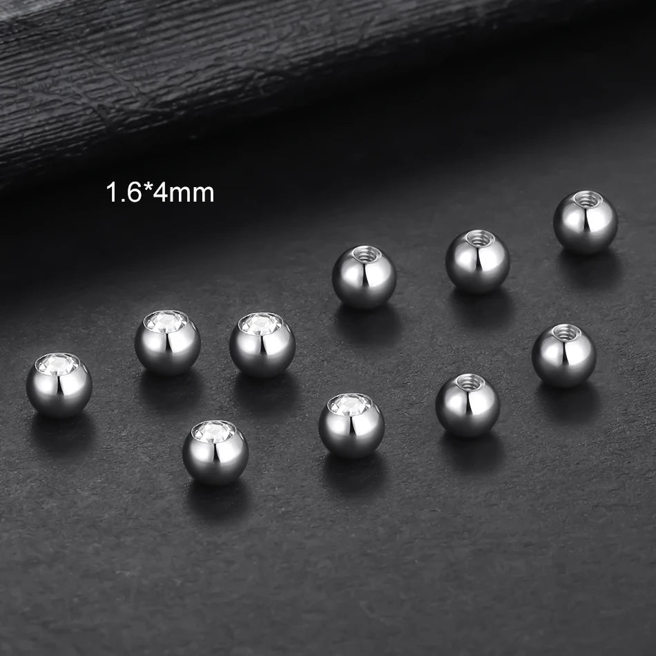 10pcs/lot Steel CZ Gem Replacement Spare Balls Labret Tongue Ring Ear Belly Eyebrow Piercing Attachment 16G 14G DIY Body Jewelry - Mountain ship
